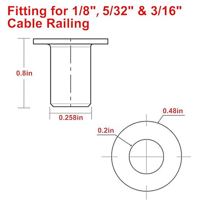 BLIKA 120 Pack Stainless Steel Protector Sleeves for 1/8" 5/32" or 3/16" Deck Cable Railing, for Wood/Composite Posts, T316 Marine Grade