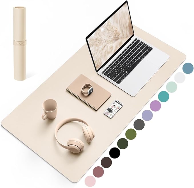 YSAGi Non-Slip Leather Desk Pad, Desk Matt for Desktop, Waterproof Laptop Computer Keyboard Mat, Table Protector Blotter Mat, Large Mouse Pad for Office/Work/Home/Decor(Beige, 31.5" x 15.7")