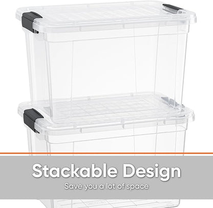 Superio Clear Storage Boxes with Lids, 49 Quart Plastic Container Bins for Organizing, Stackable Crates, BPA Free, Non Toxic, Odor Free, Organizers for Home, Office and Dorm, 4 Pack