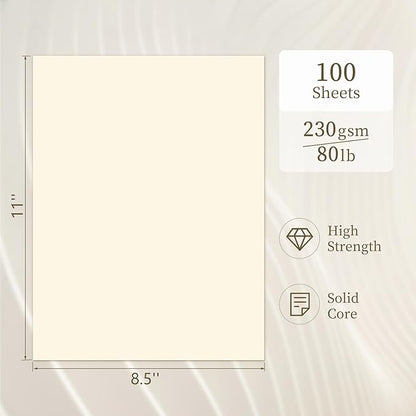 Ivory Cardstock 8.5 x 11, Cream Cardstock 80lb 100 Sheets, GIGYES Card Stock Printer Paper, Certificate, Wedding Invitations, Menus, Poster, DIY Card