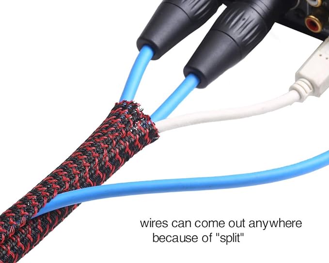 Alex Tech 10ft - 3/4 inch Cord Protector Wire Loom Tubing Cable Sleeve Split Sleeving For USB Cable Power Cord Audio Video Cable – Protect Cat From Chewing Cords - Blackred