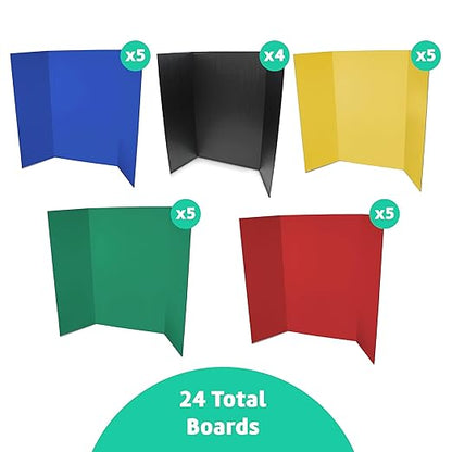 Flipside Products 36” x 48” Foam Project Boards for Presentations, Science Fair, School Projects, Event Displays and Trifold Picture Board - Assorted Colors (Yellow, Green, Blue, Red, Black) - 24 Pk