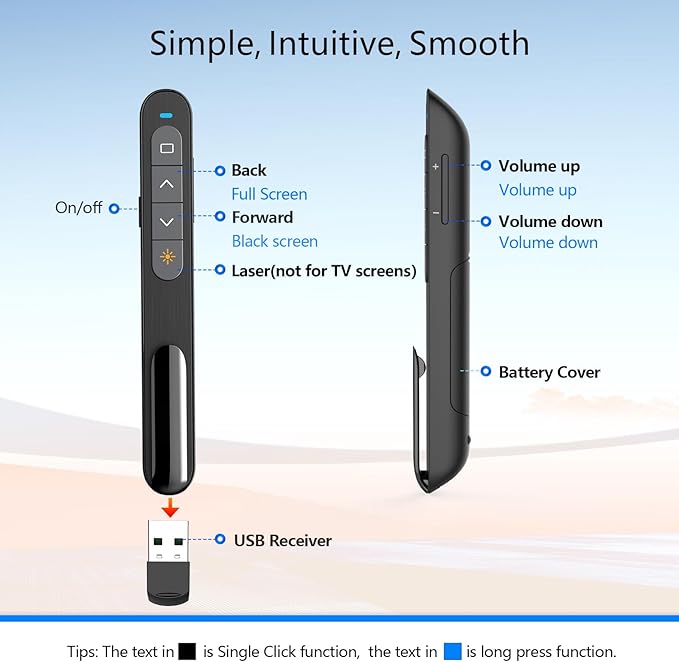 Norwii Bluetooth Presentation Clicker for PowerPoint, Wireless Presenter, Presentation Remote with Pointer, Slide Clicker with 328ft Long Range for Teacher and Presenter, macOS Applicable
