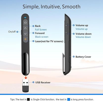 Norwii Bluetooth Presentation Clicker for PowerPoint, Wireless Presenter, Presentation Remote with Pointer, Slide Clicker with 328ft Long Range for Teacher and Presenter, macOS Applicable