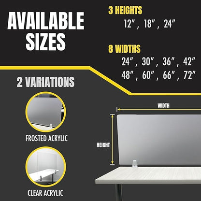 OBEX Clear Acrylic Desk Mounted Privacy Panel, 24" x 24", Clear