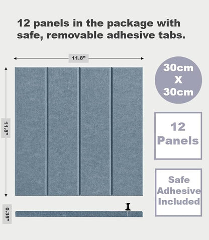 DECORITA Felt Bulletin Board Tiles | Modern Cork Board Alternative | Large Cork Boards for Walls | Aesthetic Felt Wall Panels for Office & Home Decor | Pinboard & Photo Board (12-Pack) | Gray Blue