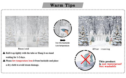8x10ft Christmas Backdrop Winter Snow Forest White Fence Background Christmas Trees String Lights Lantern Snowman Photography Backdrop Holiday Party Banner Home Decor 115 - size: 10 x 8ft