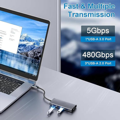 USB C HUB Dongle, 10-in-1 USB C Adapter Docking Station with 4K HDMI, Type C PD, USB C Data, USB3.0, RJ45 Ethernet, SD/TF Card Reader, Other Type C Latops Devices