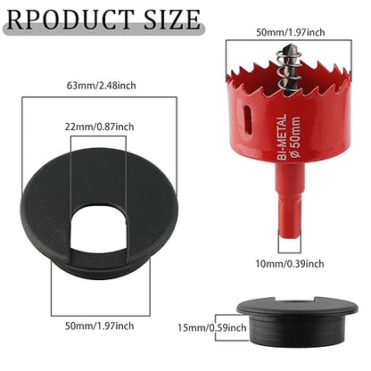 2 Inch(50mm) Desk Grommet, 13 Pieces Wire Grommet, Desk Hole Cover for Cables with Hole Saw,Plastic Cable Cord Wire Hole Cover for Desk, Table,Cabinet,Countertop and Other Furniture(Black)