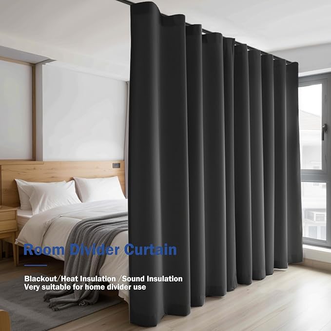Cbsroro Room Divider Blackout Curtain Track Curtains Wall Dividers Panels Screen for Living Rooms Bedroom Office Privacy Partition Separation, W180 × L84 Inch,1 Panel, Black
