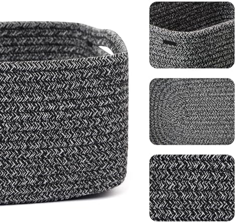 MiniArk Small Storage Baskets for Organizing | Closet Organizer Bins | Shelf Toy Basket | Woven Rope Baskets | Cube Decorative Box | Shallow Basket | 13x8.5x5.1” | 4 Packs Dark Gray