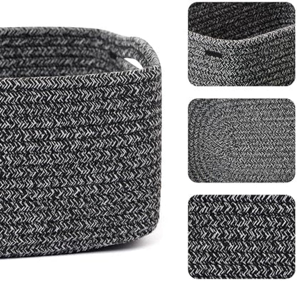 MiniArk Small Storage Baskets for Organizing | Closet Organizer Bins | Shelf Toy Basket | Woven Rope Baskets | Cube Decorative Box | Shallow Basket | 13x8.5x5.1” | 4 Packs Dark Gray