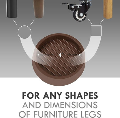 VOCOMO 4X4 Round Rubber Caster Cups, Non Slip Furniture Pads, Anti-Slip Gripper, Anti Skid Furniture Feet, Anti Slide Floor Protector for Bed Couch Table Chair Stoppers (Brown, 8 Pack)
