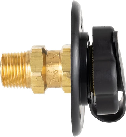 RecPro RV City Water Fill Inlet | Black | Optional Hose Elbow | Flange Brass with Check Valve | Camper | Trailer | Marine | Made in USA (with Hose Elbow)
