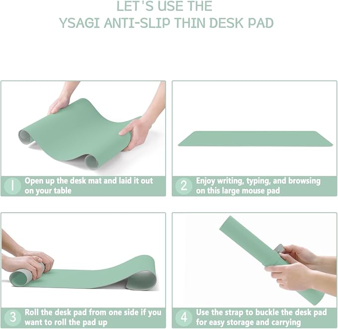 YSAGi Non-Slip Leather Desk Pad, Waterproof Laptop Computer Desk Keyboard Mat, Table Protector Blotter Mat, Large Mouse Pad for Office/Work/Home/Decor(Pale Green, 31.5" x 15.7")