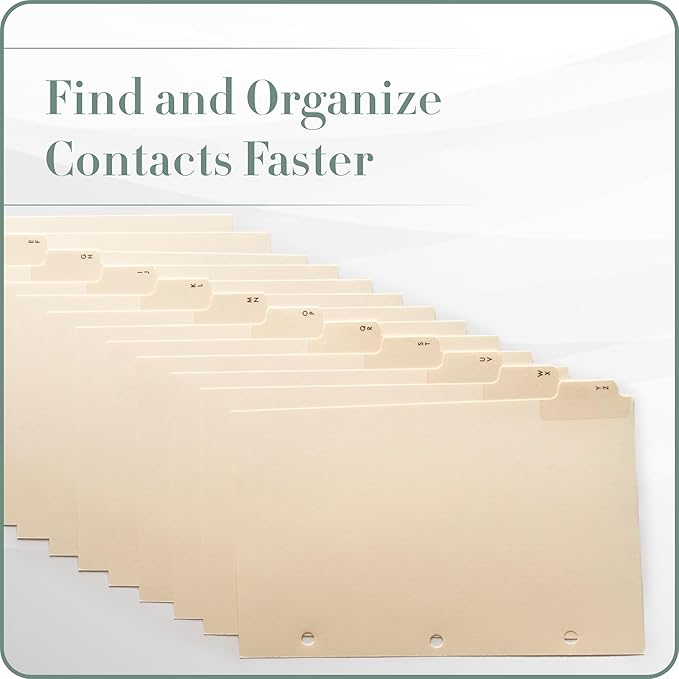 Gallery Leather A-Z Dividers for 3 Ring Binder - Binder and Address Book Alphabet Letter Tabs for Smooth Contact Organization