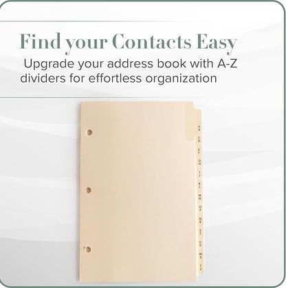 Gallery Leather A-Z Dividers for 3 Ring Binder - Binder and Address Book Alphabet Letter Tabs for Smooth Contact Organization