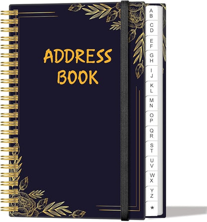Address Book with Alphabetical Tabs - Small Address Book Spiral with Address Contacts, Special Date, Phone, Birthday & Internet Login Password for Home and Office, 4.3" x 6.2", Black Flower
