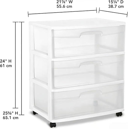 Wide 3 Drawer Cart White