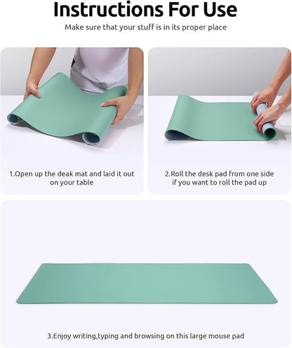 YSAGi Leather Desk Protector, Office Mat, Large Mouse Mat, Non-Slip PU Leather Blotter, Laptop Desk Pad, Waterproof Writing Pad for Office and Home (Green-Blue, 23.6" x 13.8")