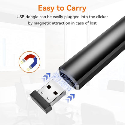Wireless Presentation Clicker PowerPoint Presenter Remote: Rechargeable Green Laser Pointer Clickers for Computer/Mac/PPT/Slideshow/Google Slide Advancer