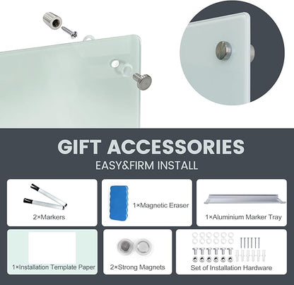 Glass Magnetic Dry Erase Board 72"x48" Frameless Wall Mounted Glass White Board for Wall, Large Frameless Magnetic glassboard for Office, Home & School