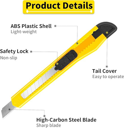 DIYSLEF Knife 16-Pack Box Cutter Retractable, Box Knife Perfect for Home, Office Use, Small 9mm Snap-off Blades Utility Knife for Cardboard, Cartons, Disposable Box Cutters Bulk for Work