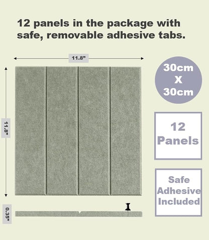 DECORITA Felt Bulletin Board Tiles | Modern Cork Board Alternative | Large Cork Boards for Walls | Aesthetic Felt Wall Panels for Office & Home Decor | Pinboard & Photo Board (12-Pack) | Sage