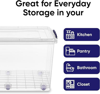 Superio Storage Bins with Lids, Clear Plastic Containers for Organizing, Stackable Totes, BPA Free, Odor Free, Organizer Boxes for Home, and Dorm (4 Pack, 44 Quart)