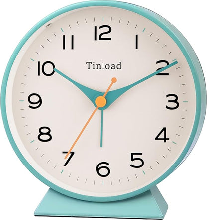Tinload 4.5" Battery Operated Retro Analog Alarm Clock, Small Silent Bedside Desk Clock,Lighted on Demand, Battery Operated, Snooze, for Living Room, Bedroom, Bedside, Desk(Green)
