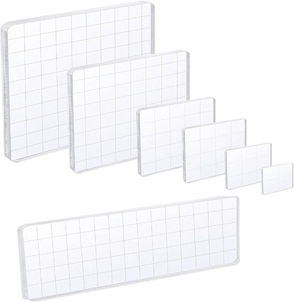 UCEC 7 Pieces Acrylic Stamp Block Clear Stamping Tools Set with Grid Lines Stamps for Crafting, Scrapbooking & Stamping Supplies Card Making, Assorted Sizes