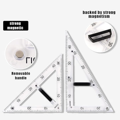 Magnetic Geometry Tool, Protractor, Triangle Rulers Easy Attachment Blackboard Measurement Kit, Teacher Board Protractor Multi-Purpose Kit Large (Transparent-4pc)
