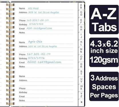 Address Book with Alphabetical Tabs - Small Address Book Spiral with Address Contacts, Special Date, Phone, Birthday & Internet Login Password for Home and Office, 4.3" x 6.2", Black Flower