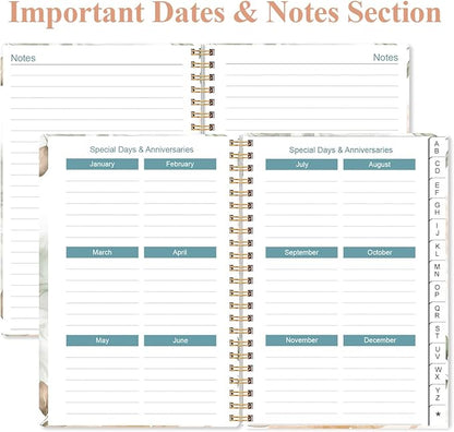 Address Book with Alphabetical Tabs - Small Address Book Spiral with Address Contacts, Special Date, Phone, Birthday & Internet Login Password for Home and Office, 4.3" x 6.2", Rose Leaf