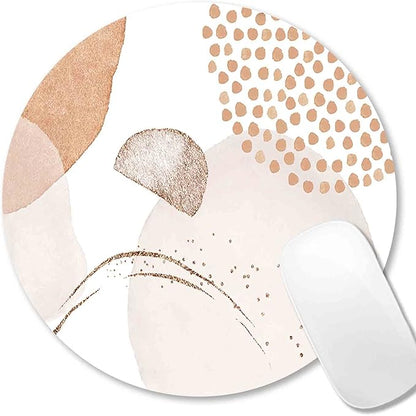 IMAYONDIA Round Abstract Mouse Pad, Pink Beige Gold MousePad Small, Circular Luxury Mouse Pad for Wireless Mouse, Non-Slip Rubber Base Mousepad for Laptop Computer Travel Women Kids,Pastel Cute Design