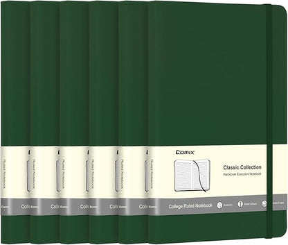 Comix 6 Pack Lined Journal Notebooks for Work, 240 Pages, 5.5"x8.3", Dark Green, Hardcover, A5 Medium College Ruled, Journaling Notebooks for Notes-taking, Fits for Office School Home
