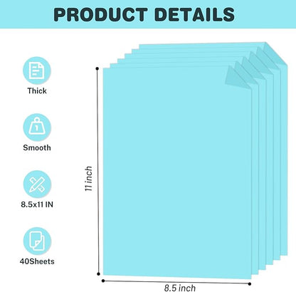Cardstock 8.5 X 11, 40 Sheets Light Blue Card Stock, 75lb/ 200gsm Copy Paper, Cardstock Printer Paper For Art, Drawing, Invitations, DIY Cards, Watercolor, Craft, Construction, School & Office Supplie