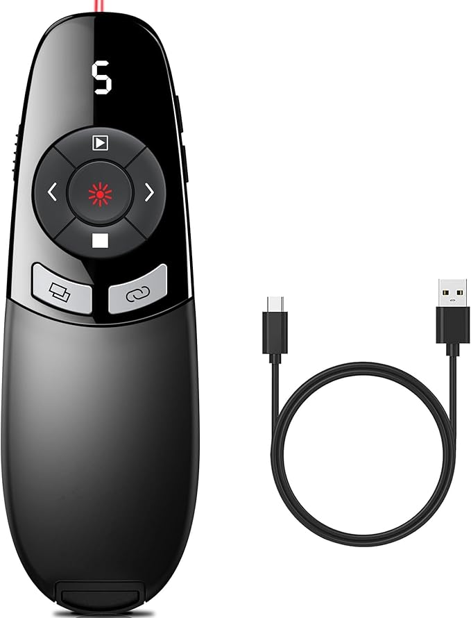 Presentation Clickers for PowerPoint with Timer, Wireless Rechargeable Laser Pointer for Laptop Presentations Remote, Power Point Remote Clicker for Computer/Mac/PPT/Google Slide Advancer