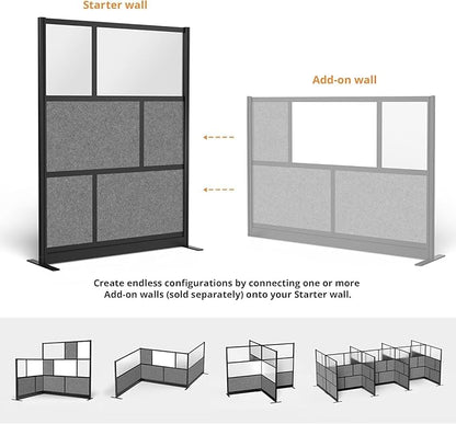 Stand Up Desk Store Expanse Modular Wall | 53'' x 70'' Wall | Expandable Partition Room Divider with Rearrangeable Frosted Acrylic & Sound Absorbent Panels (Black Frame)