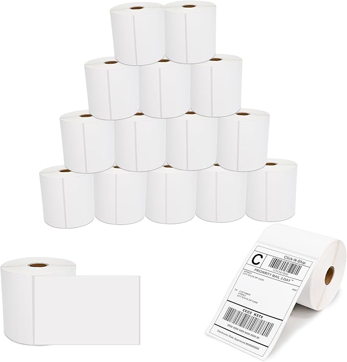 L LIKED 16 Rolls 4" x 6" Direct Blank Thermal Shipping Labels with 450 per Roll - Compatible with Zebra 2844 ZP-450 ZP-500 ZP-505 (16 Rolls - 7200 Labels)