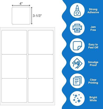 BESTEASY Sticker Labels Compatible Laser/Ink Jet Shipping Labels (8000 Sheets, 6 up-3-1/3 x 4")