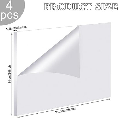 Roowest 4 Pcs 24 x 36 Inch, 1/4 Inch Thick Clear Acrylic Sheets Transparent Plastic Panels Sheets Cut to Size Cast Acrylic Board Panel with Protective Film for Craft DIY Projects Display Sign Frame
