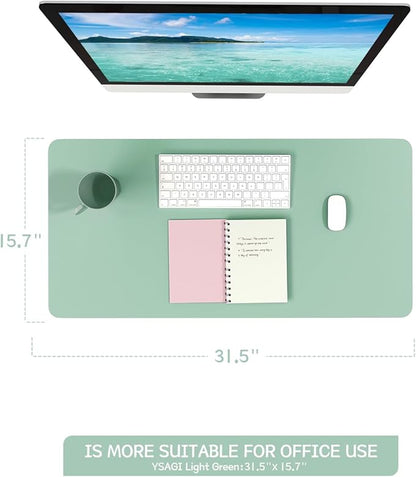 YSAGi Non-Slip Leather Desk Pad, Waterproof Laptop Computer Desk Keyboard Mat, Table Protector Blotter Mat, Large Mouse Pad for Office/Work/Home/Decor(Pale Green, 31.5" x 15.7")
