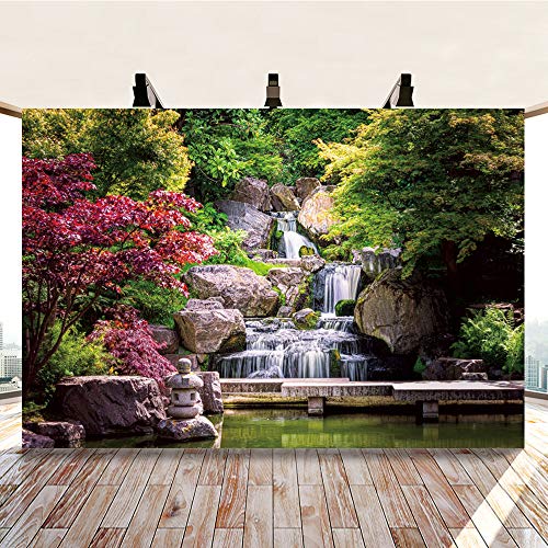 12x10ft Large Size Japan Garden Landscape Backdrop Retro Style Park View Photography Background Waterfall Maple Trees Bridge Kyoto Garden Travel Children Adult Portrait Photo Studio Props 12x10 - size: 12x10ft