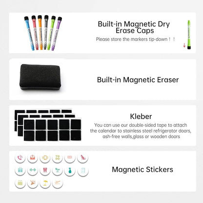 Magnetic Dry Erase Weekly Planner Whiteboard Monthly Calendar for Fridge, Schedule Board, Menu Board, to DO and Chore List for Family