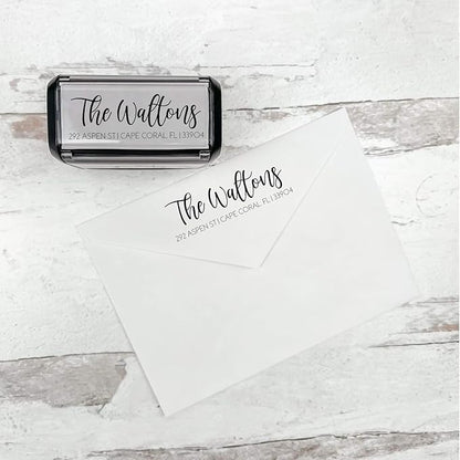 Self Inking Modern Address Stamps | Custom Return Address Stamper (Playful Script, Medium)