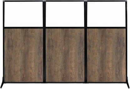 Versare Workstation Partition | Portable Wall Divider | Modern Office Cubicle | Free Standing Privacy Screen | Flexible Work Space | 99" x 70" Urban Oak Wood Grain Panels with Clear Window