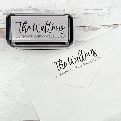 Self Inking Modern Address Stamps | Custom Return Address Stamper (Playful Script, Medium)