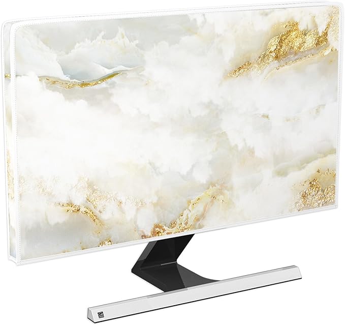 Baocicco White Gold Waterproof TV Display Screen Cover with Abstract Texture Marble Design 55 Inch Television Covers Sleeve Compatible with LCD LED PC Desktop and Home Hanging TV