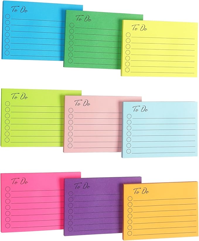 Eastern Wolf 9 Pads to Do Lined Sticky Notes, 9 Bright Multi Colors Self-Stick Note Pads, 3x4 Inch with Line Adhesive Memo Sticky Notes Notepad, 50 Sheet/Pad